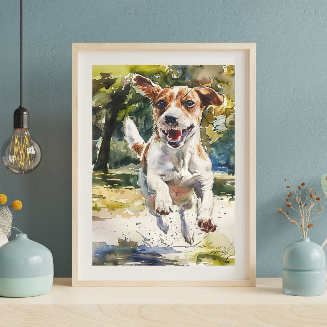 Jack Russell Terrier Running Happy Dog Watercolor Pet Portrait Poster - Image 2