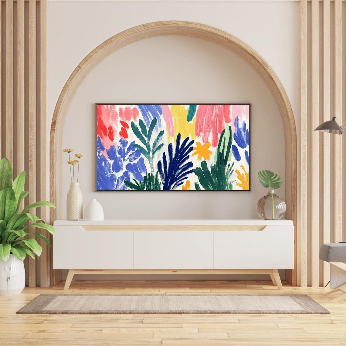 Abstract Colorful Plants Painting Bold Modern Frame TV Art Print - Image 2