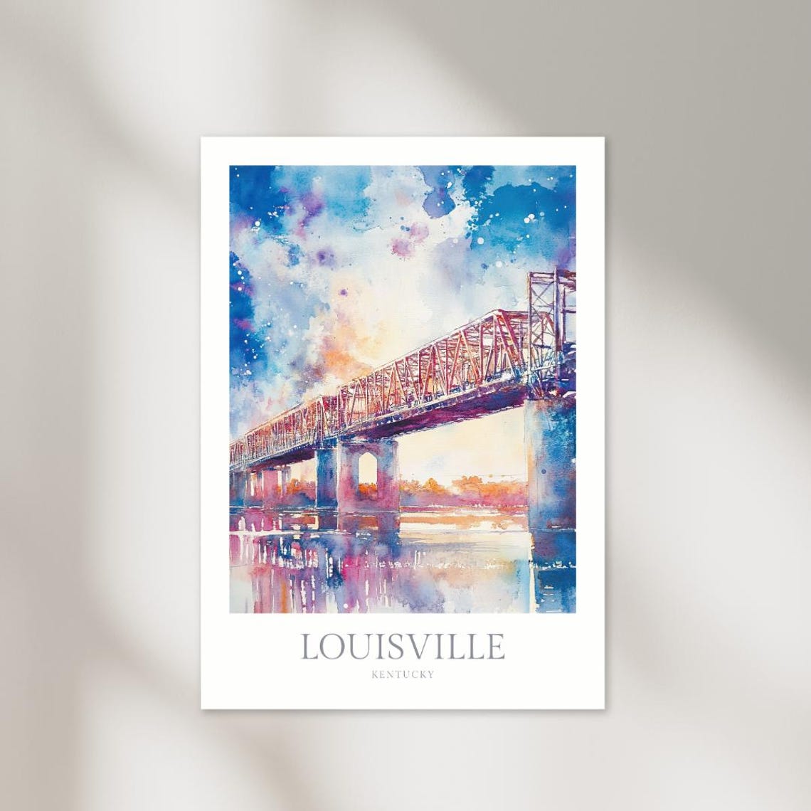 Louisville Kentucky Watercolor Ohio River Bridge Skyline Poster