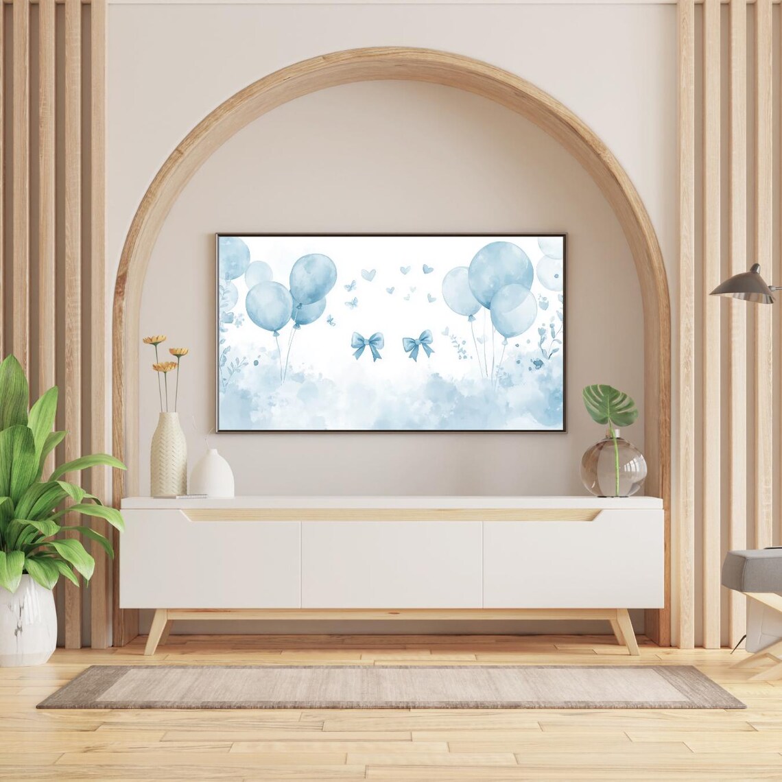 Frame Tv Art For Frame Tv Baby Shower Gender Reveal Frame Tv Art Blue Bow Art For Tv Neutral Watercolor Frame Tv Art Baby Boy - Image 2
