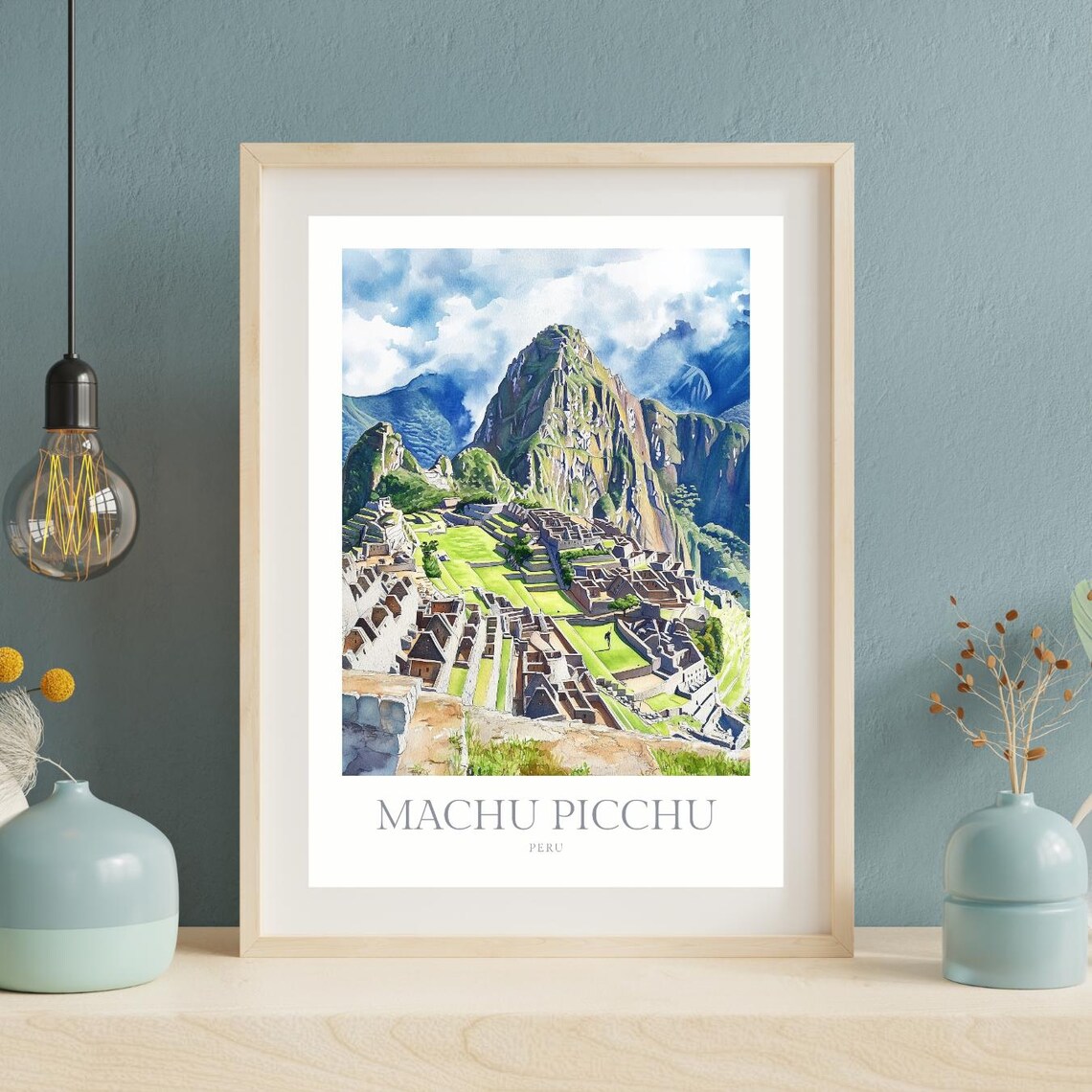 Machu Picchu Peru Ancient Ruins Watercolor Andes Mountain View Poster - Image 2