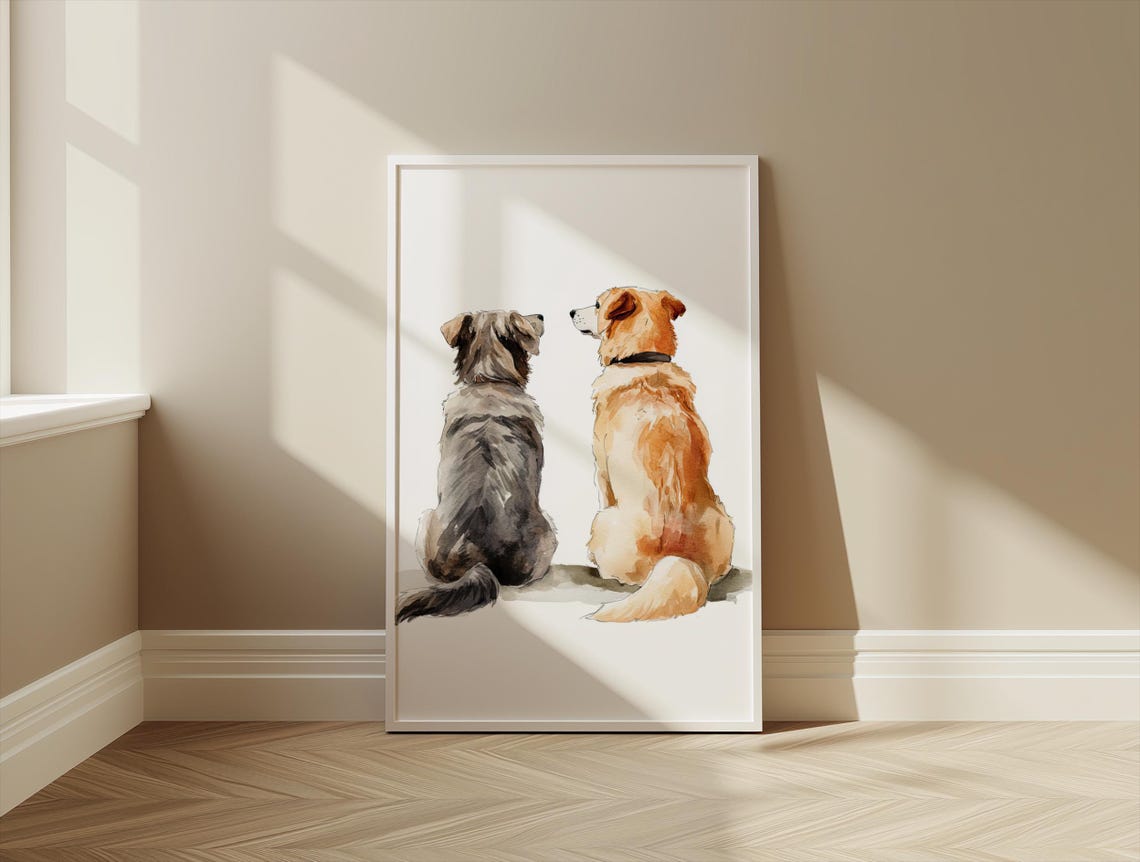 Two Dogs From Behind Watercolor Golden Retriever Pet Lover Poster - Image 3