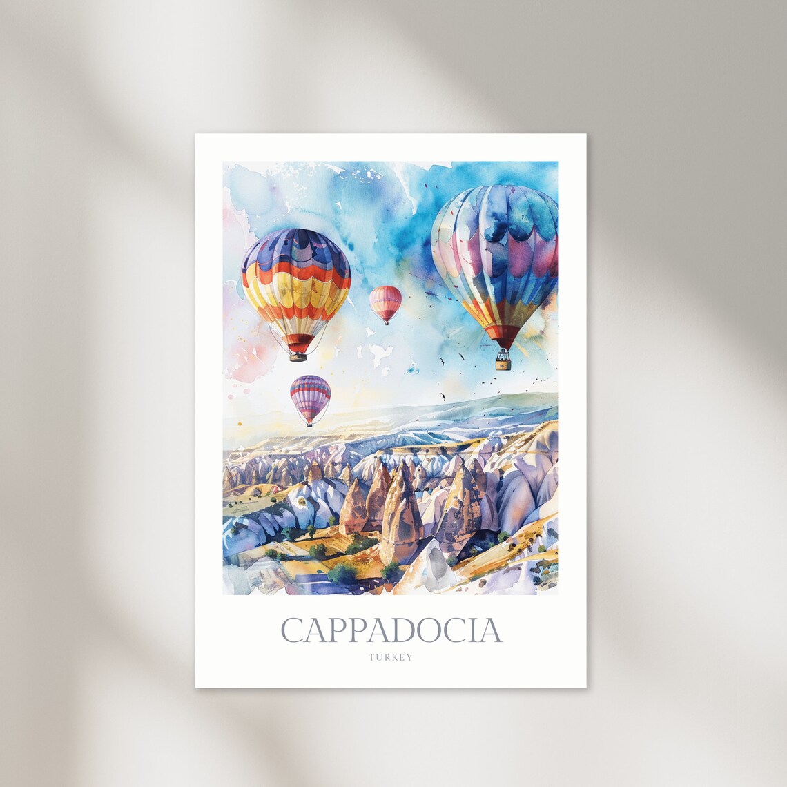 Cappadocia Turkey Hot Air Balloons Fairy Chimneys Watercolor Poster