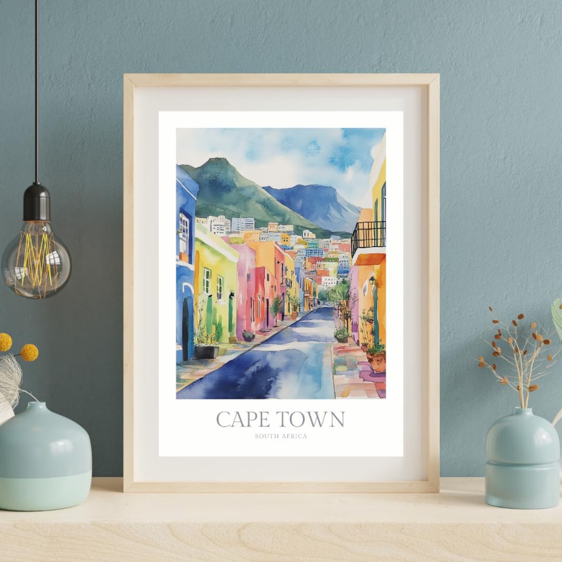 Cape Town South Africa Colorful Bo Kaap Street Watercolor Poster - Image 3