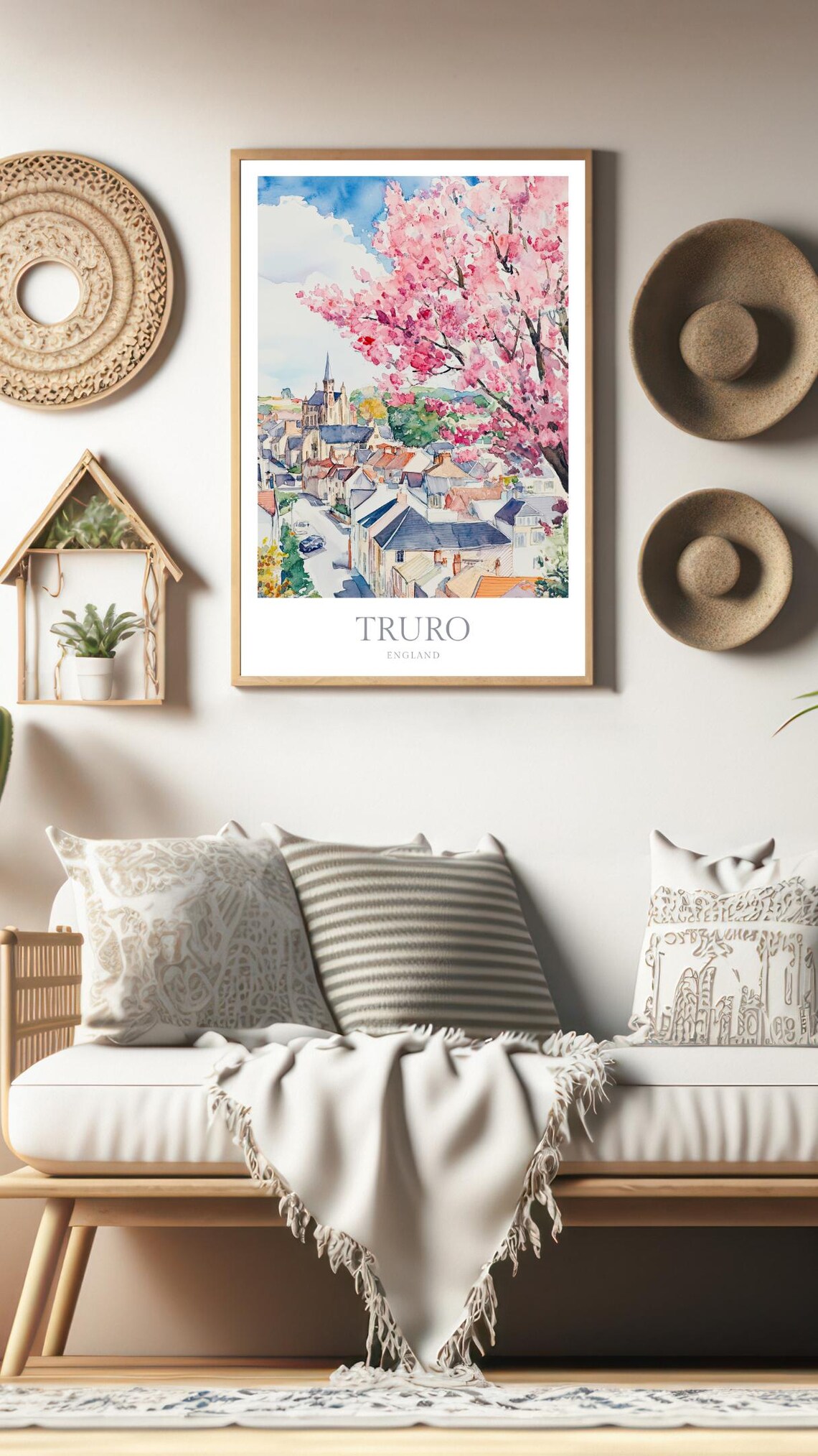 Truro England Cherry Blossom Cathedral Watercolor Town Poster - Image 2