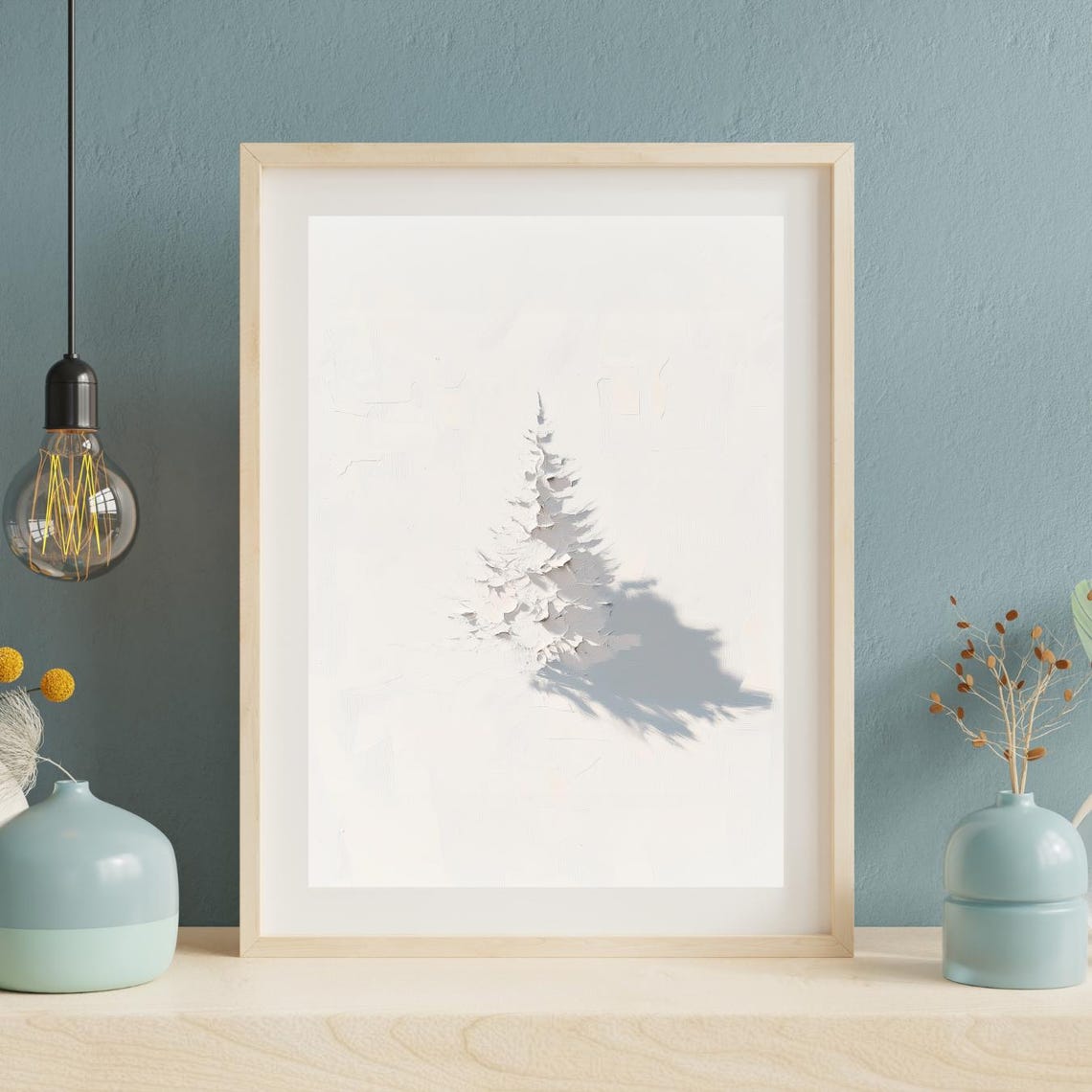 White Plaster Fir Tree Minimalist Textured Christmas Art Poster - Image 2