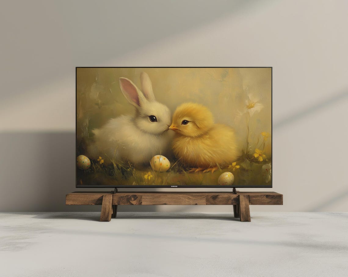 Bunny Chick Easter Eggs Spring Friends Vintage Rustic Painting Poster - Image 3