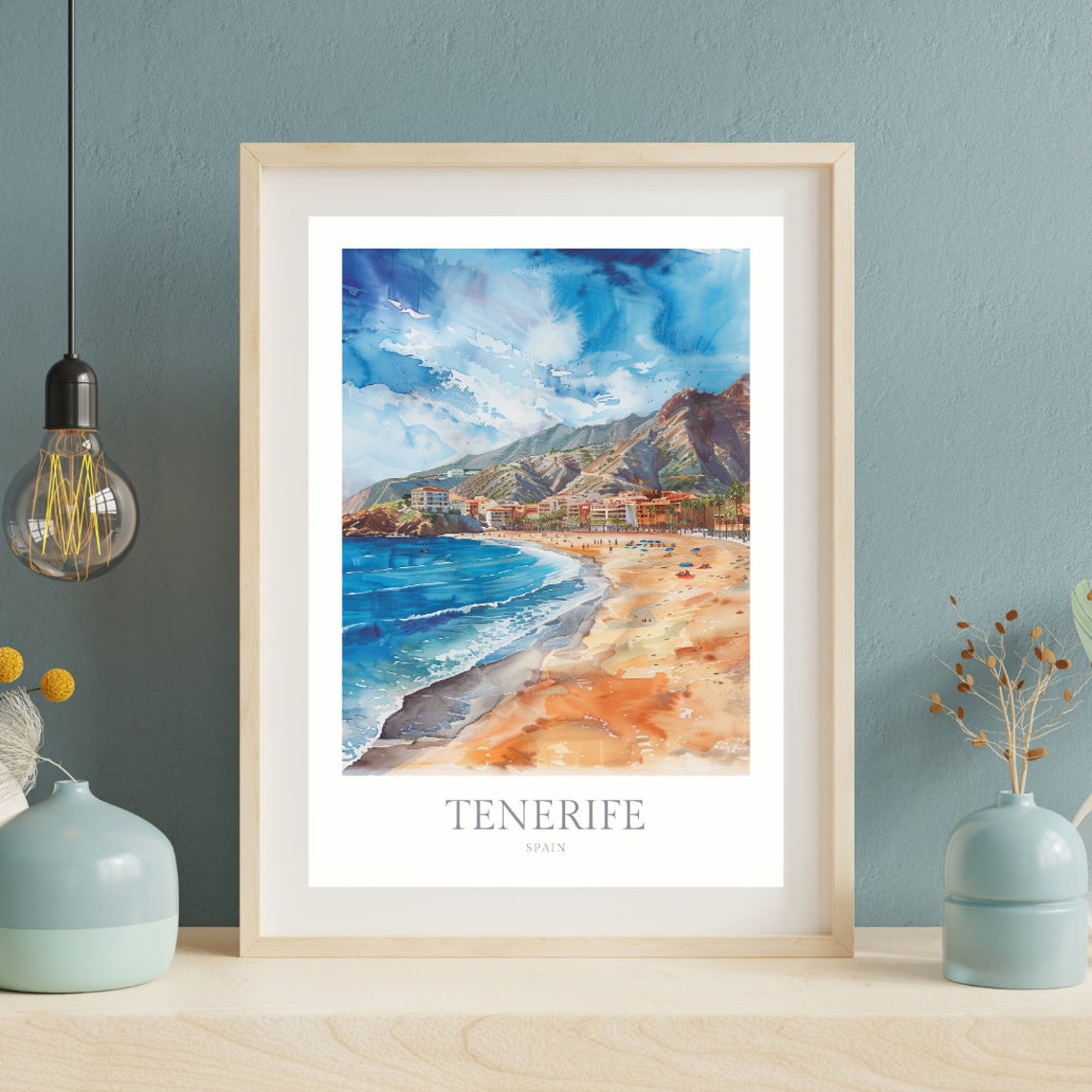 Tenerife Spain Watercolor Beach Scene Canary Islands Travel Poster - Image 2