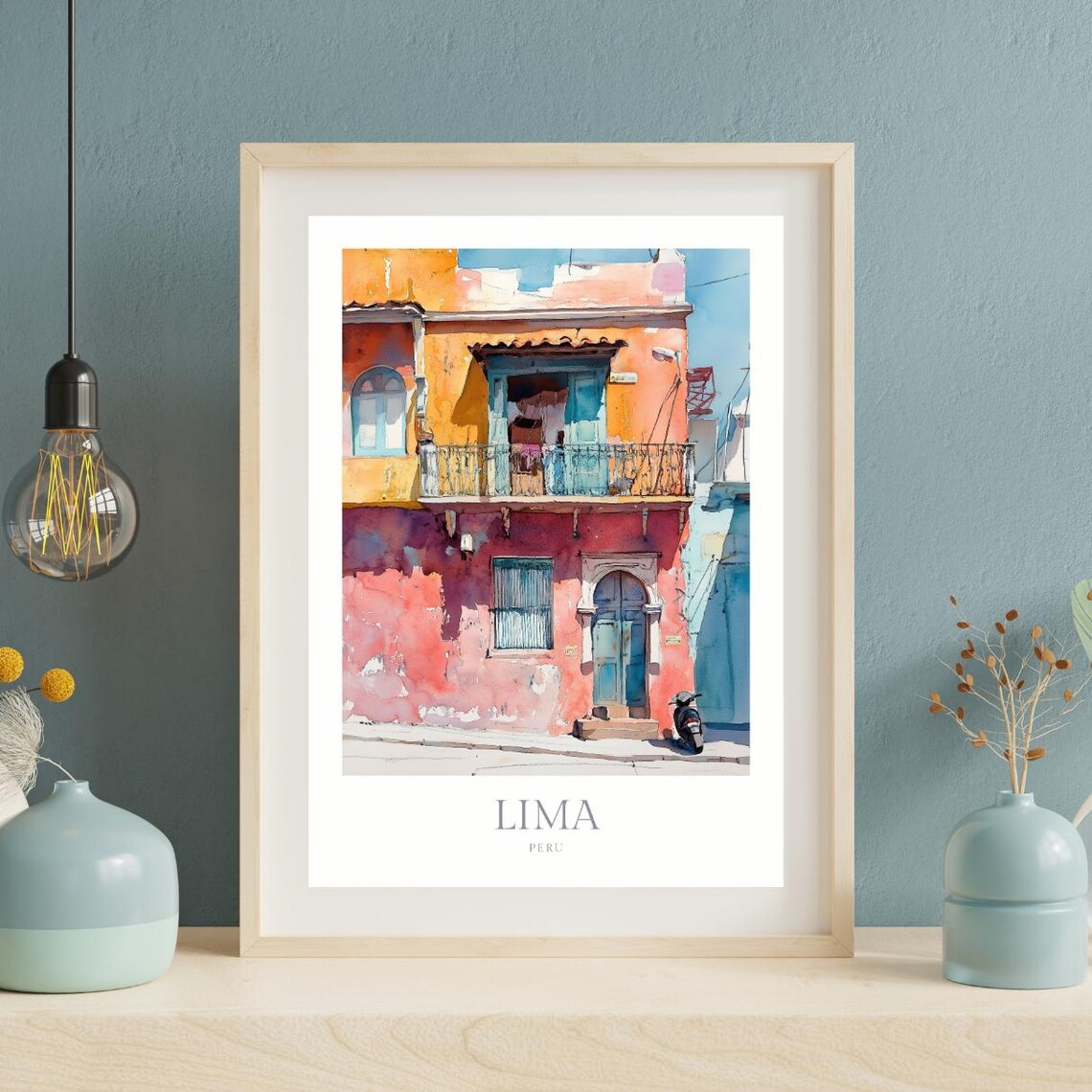 Lima Peru Colorful Colonial Street Building Watercolor Old Town Poster - Image 2