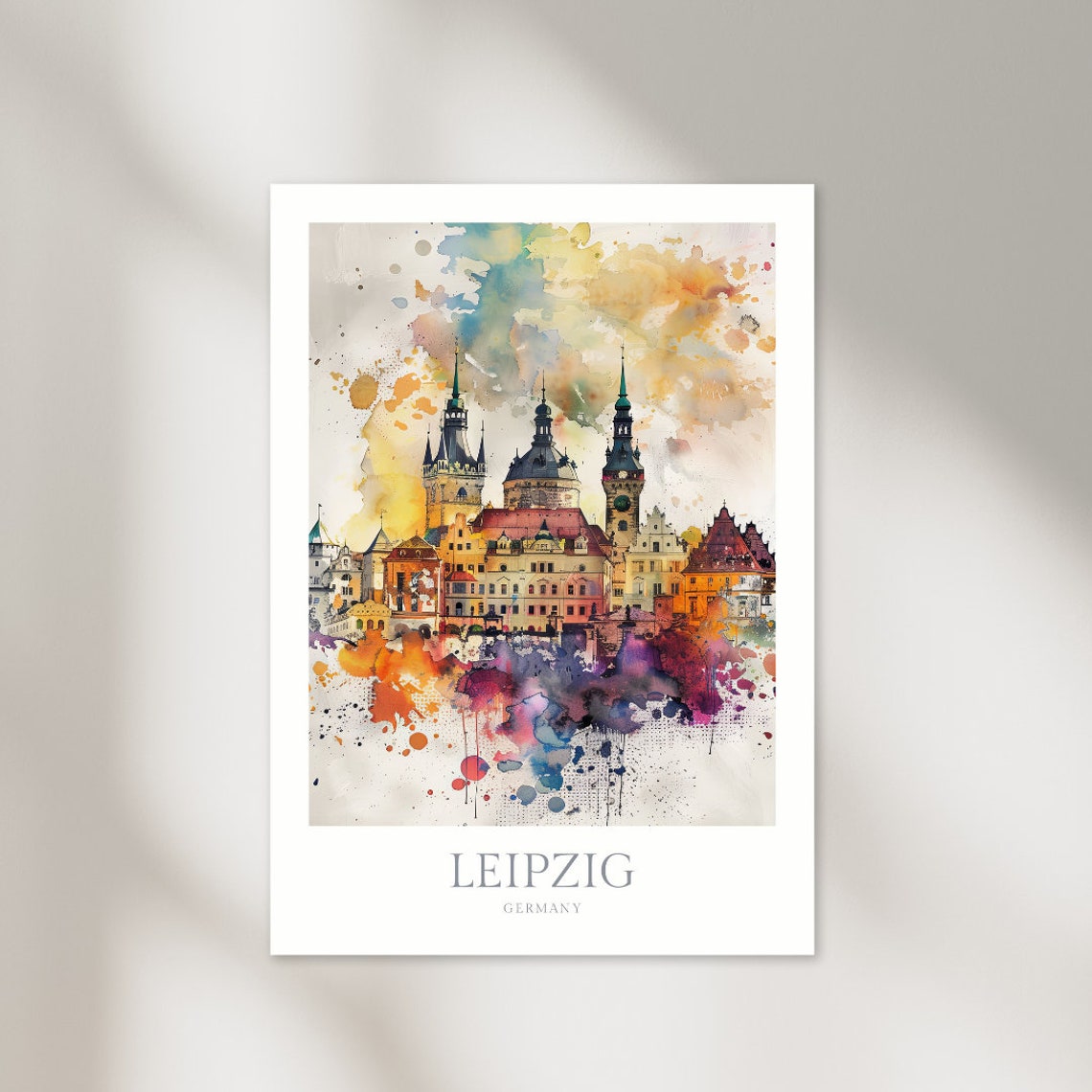 Leipzig Germany Watercolor Skyline Colorful Old Town Art Poster
