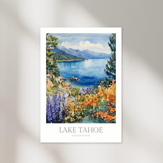 Lake Tahoe Watercolor Poster Wall Art Home Decor Print Lake Tahoe Poster Wall Art Print Gift Tahoe Lake