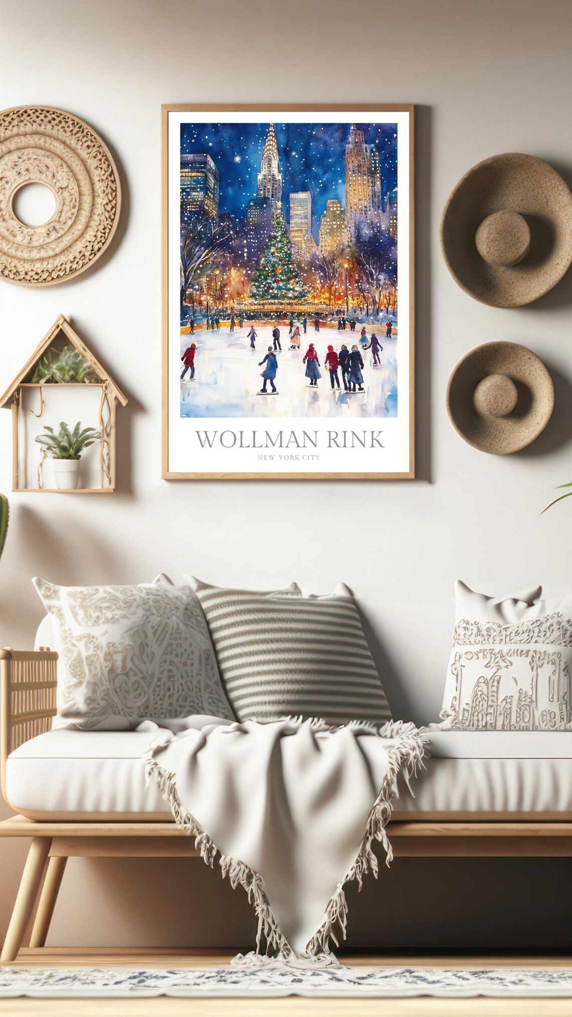 Wollman Rink New York City Christmas Ice Skating Watercolor Poster - Image 2