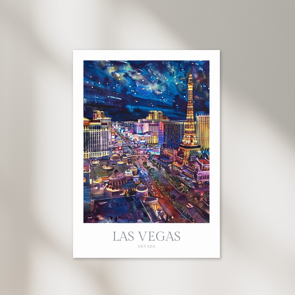 Las Vegas Nevada Watercolor Travel Poster, City View