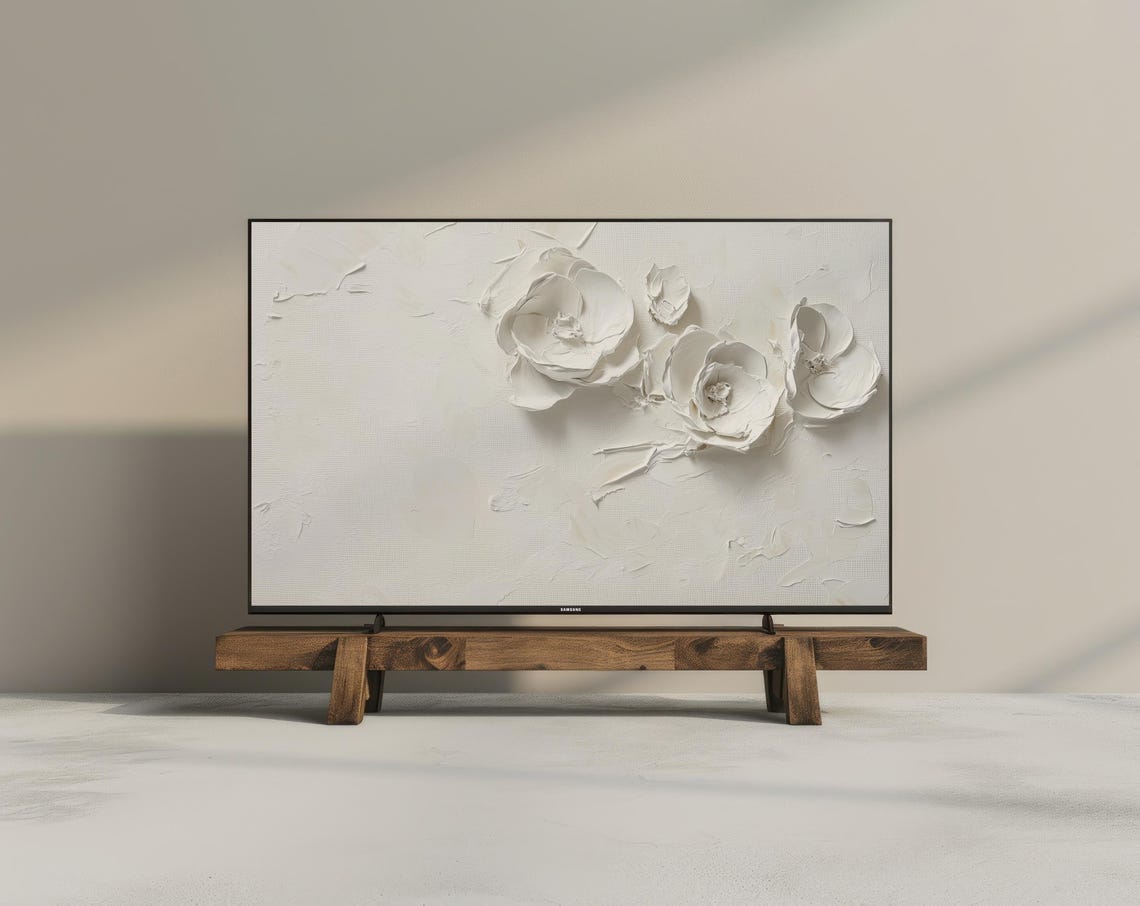 White 3D Impasto Flowers Textured Minimalist Neutral Floral Wall Art - Image 3
