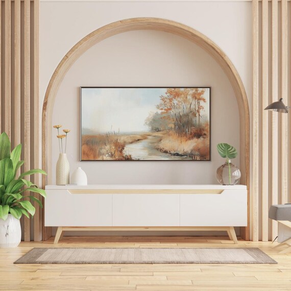 Golden Autumn Marsh Landscape Oil Painting Frame TV Art Poster