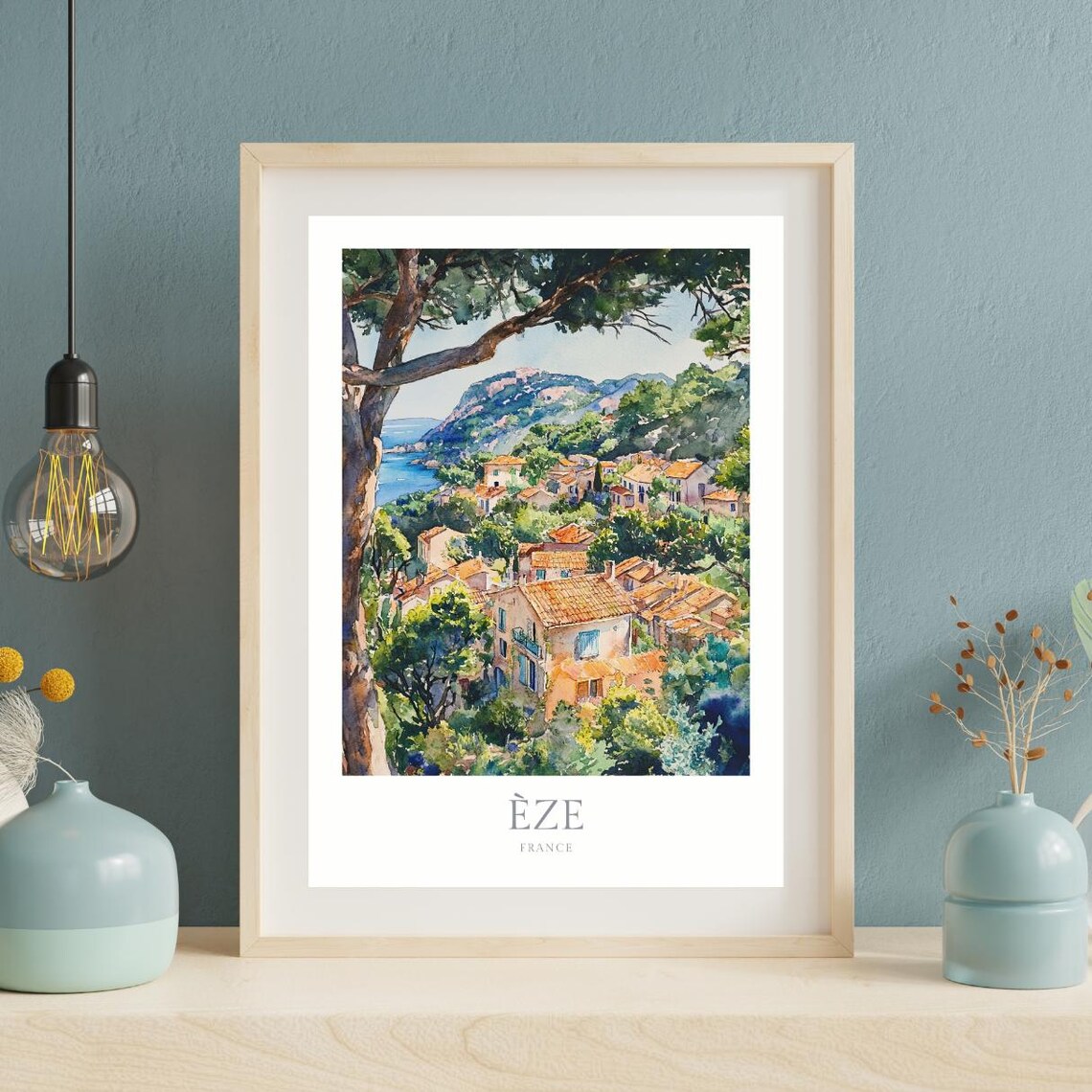 Èze France Watercolor Hillside Village Riviera Travel Poster - Image 2