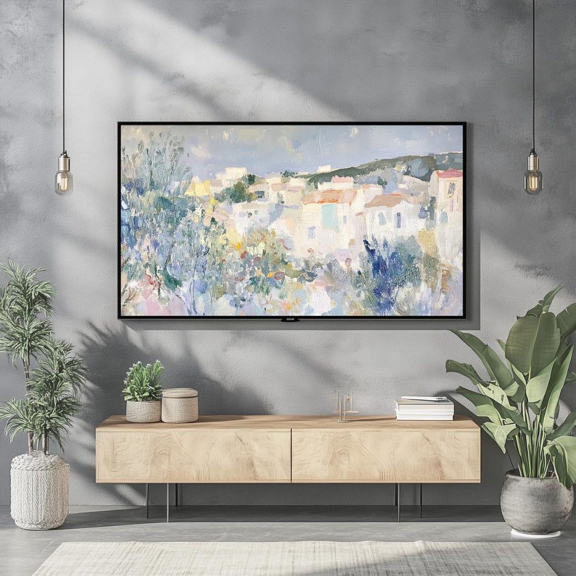 Abstract Pastel Village Painting Frame TV Digital Art Print Decor - Image 2
