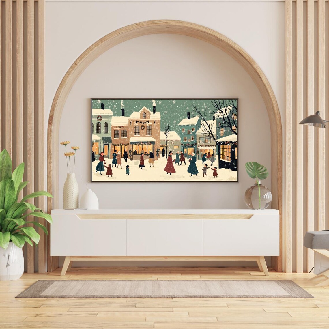 Frame Tv Art Vintage Festive Christmas Village Frame Tv Art Winter Rustic Holiday Christmas Farmhouse Decor Winter Landscape Tv Art - Image 2