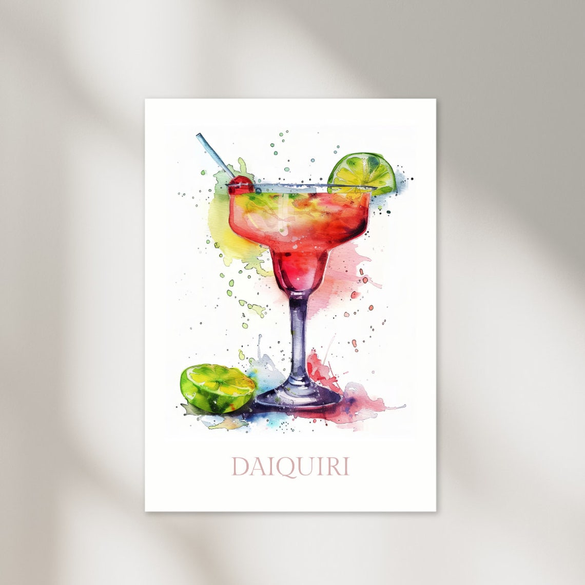 Daiquiri Cocktail Watercolor Lime Cherry Bar Kitchen Decor Poster - Image 2
