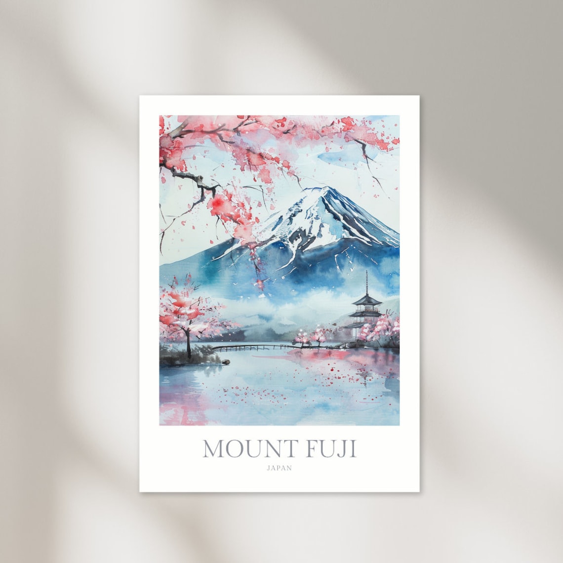 Mount Fuji Japan Watercolor Poster, Travel Art