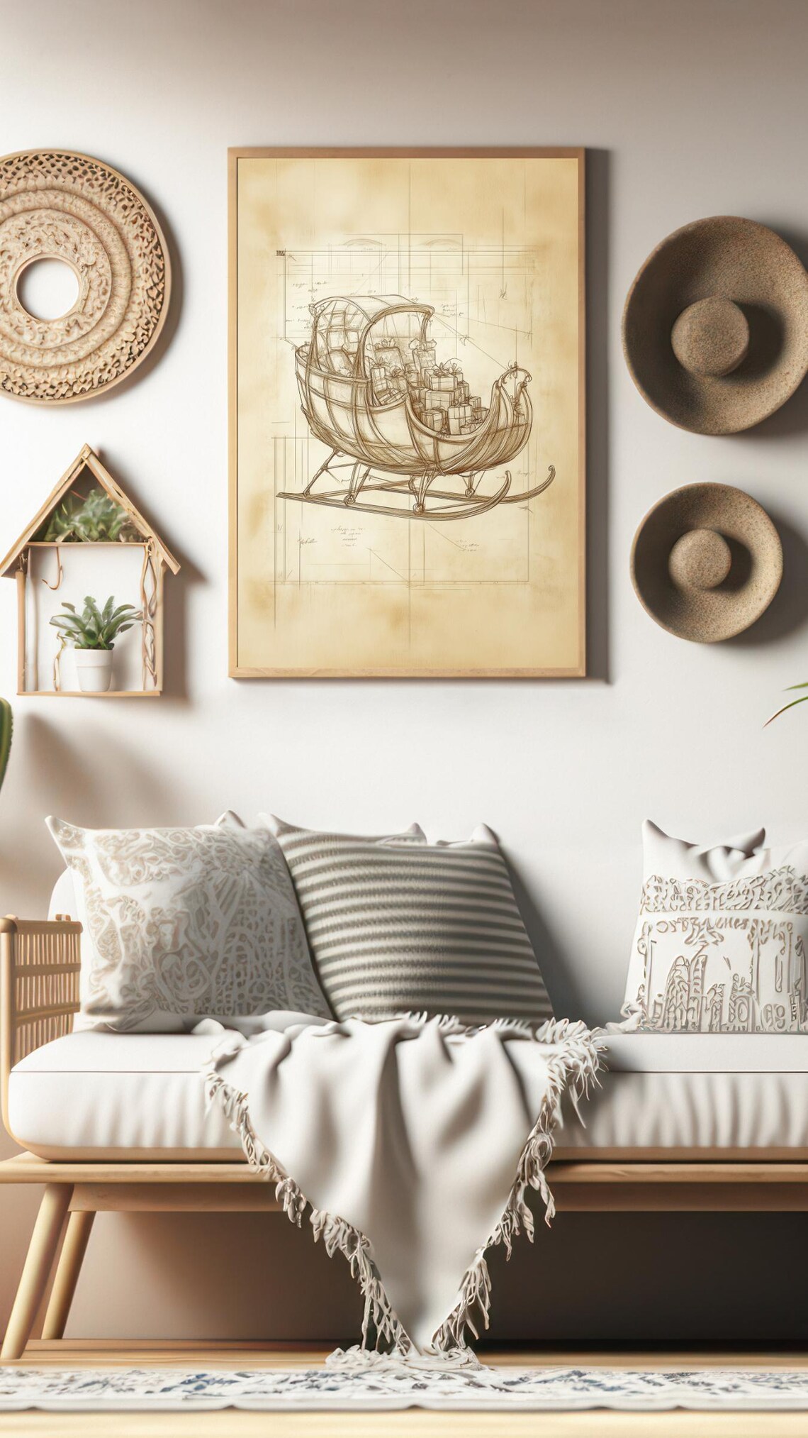 Vintage Sleigh Sketch Christmas Art Print - Image 3