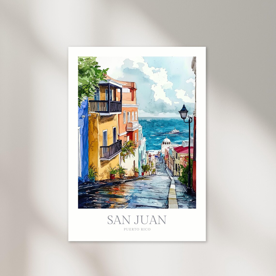 San Juan Watercolor Travel Poster, Puerto Rico