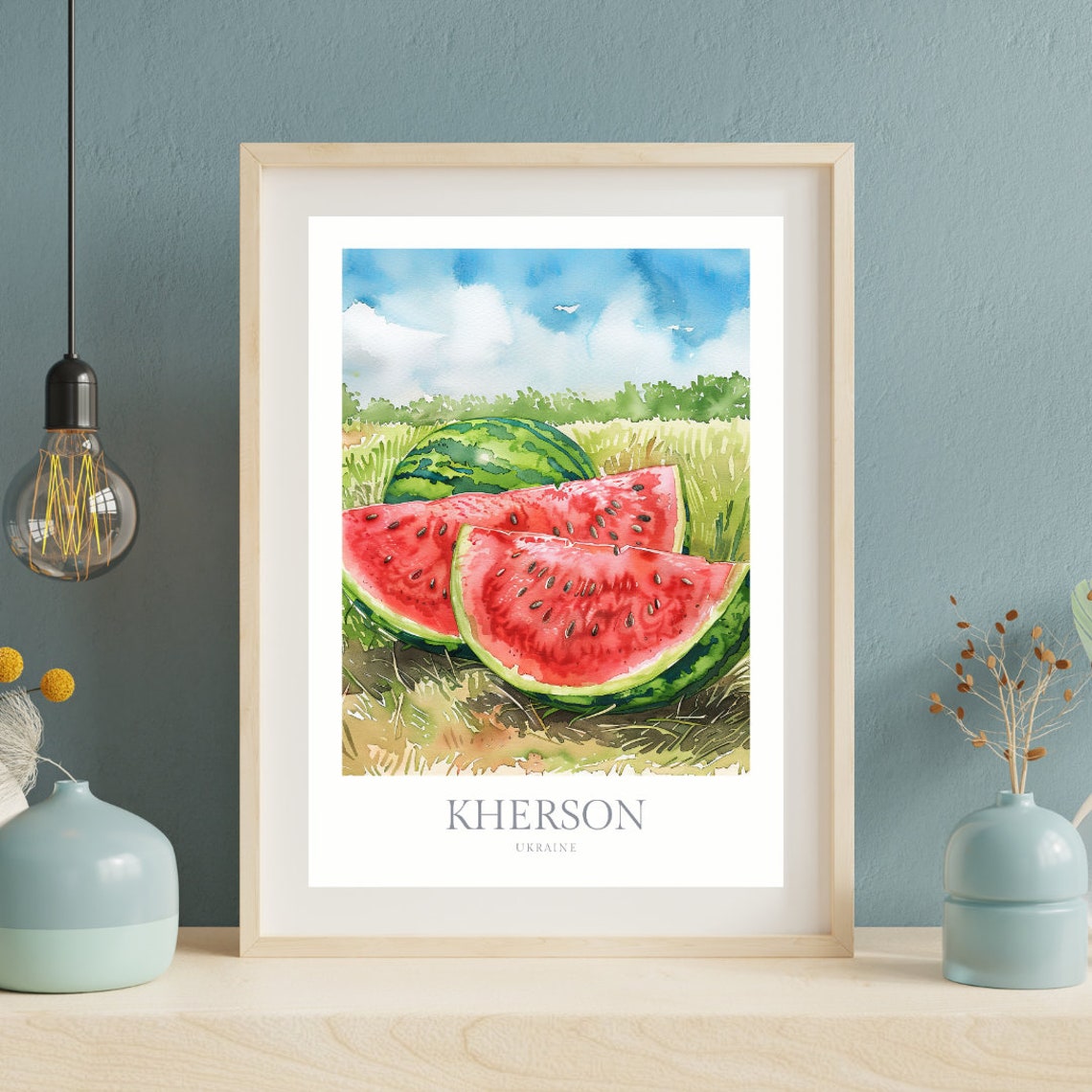 Kherson Ukraine Watermelon Harvest Summer Field Watercolor Poster - Image 2