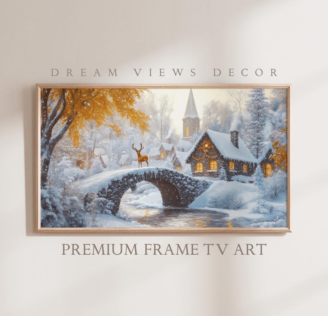 Frame Tv Art For Tv Art Winter Village Farmhouse Christmas Deer Miracle Tv Art Winter Oil Painting Holiday Decor