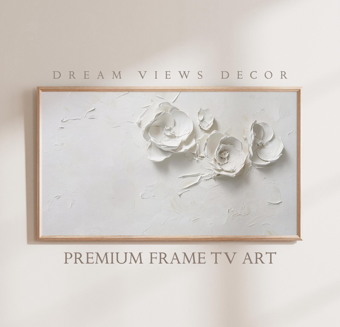 White 3D Impasto Flowers Textured Minimalist Neutral Floral Wall Art