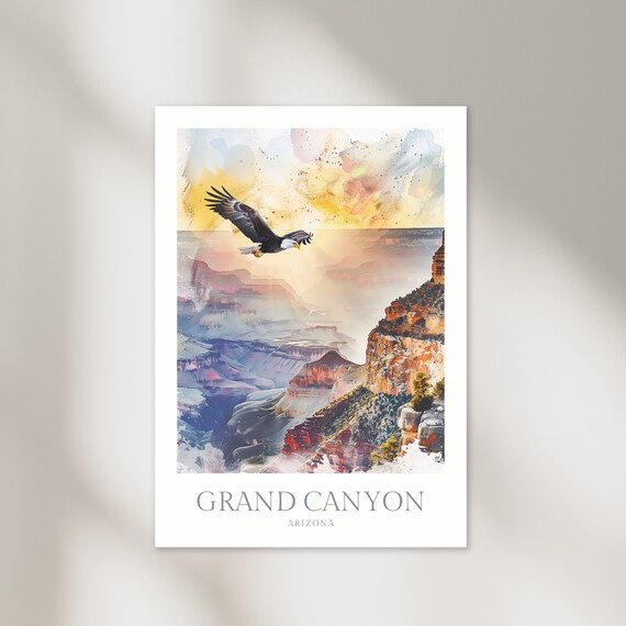 Grand Canyon Arizona Bald Eagle Sunrise Desert Cliffs Watercolor Poster