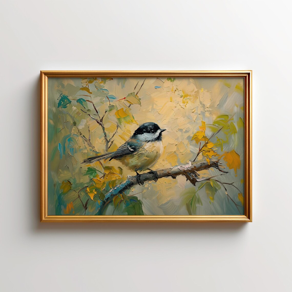 Chickadee Painting Rustic Nature Bird Art Print