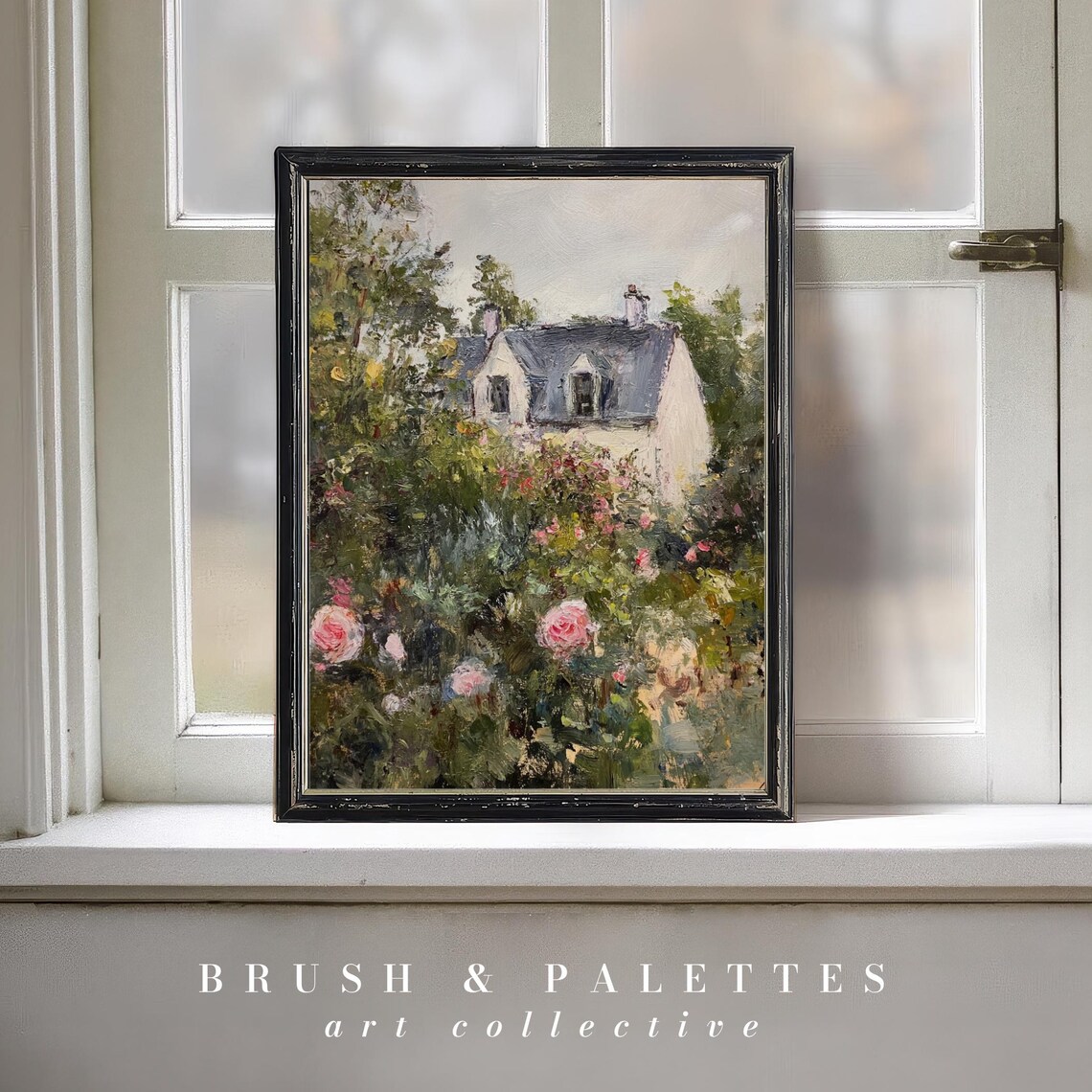 Cottage Garden Roses Impressionist Vintage House Painting Poster
