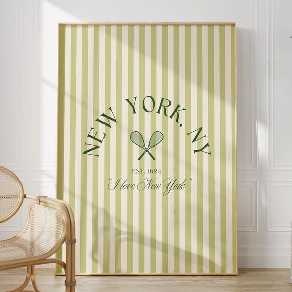 Vintage New York Tennis Logo Print Stripe Retro Wall Art City