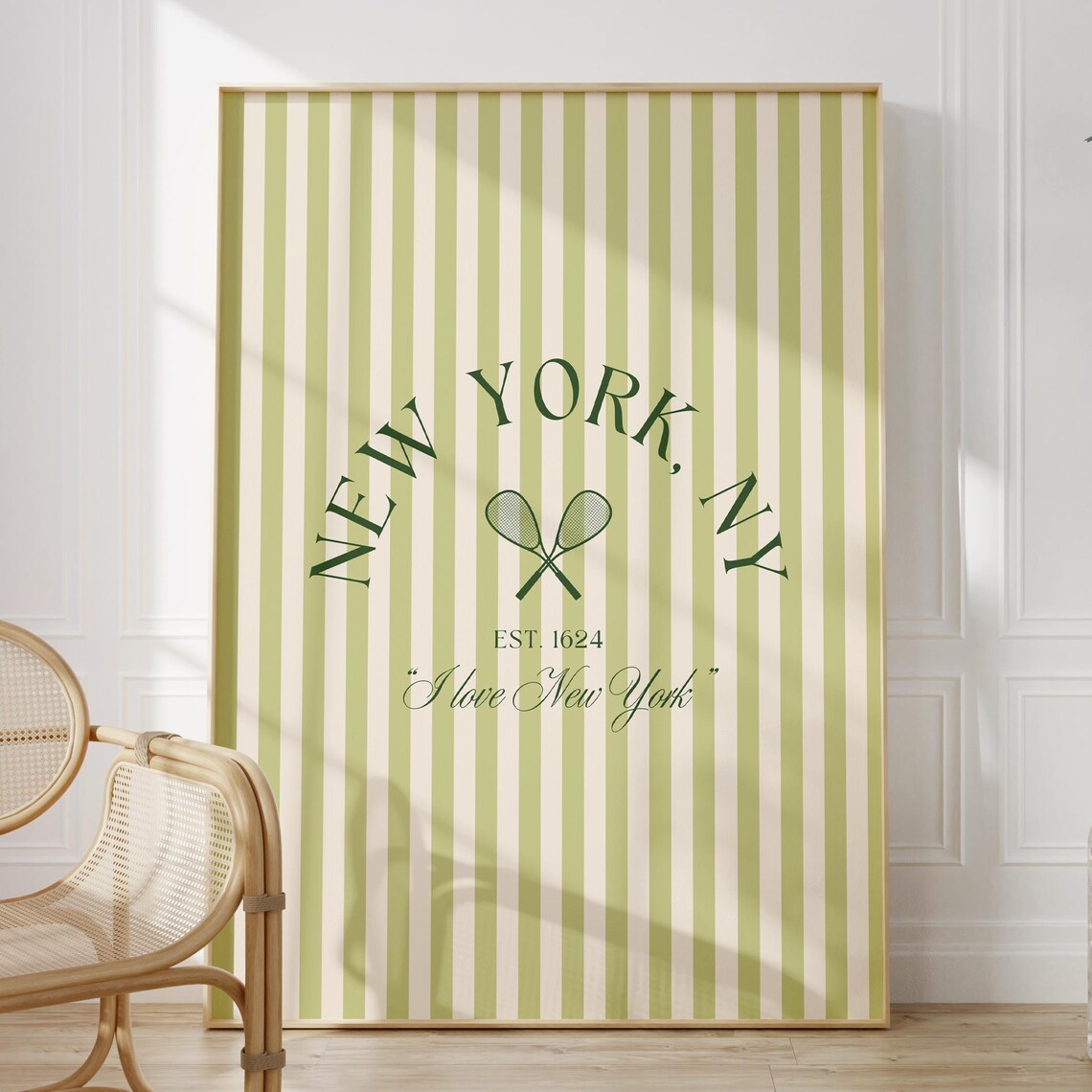 New York NY Retro Tennis Green Stripe Collegiate Style Poster