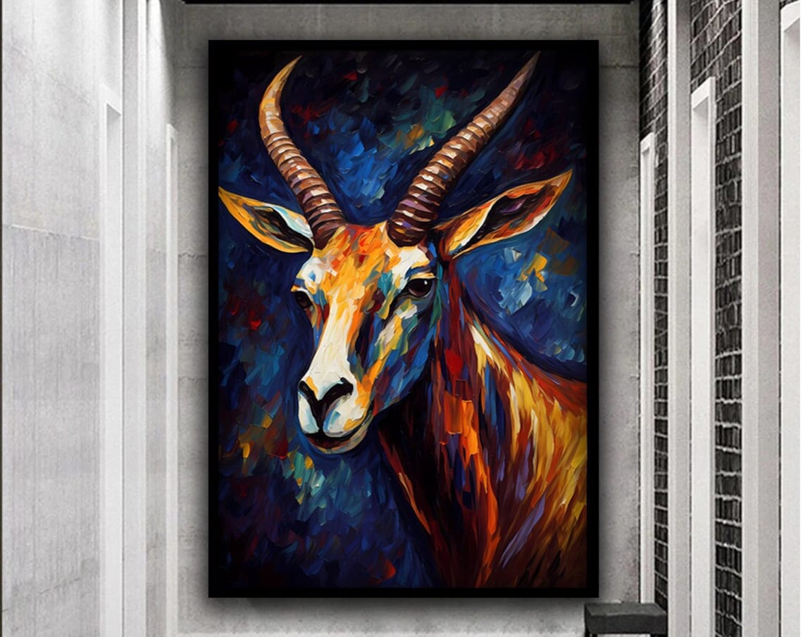 Colorful Antelope Portrait Bold Brushstroke Wildlife Art Poster