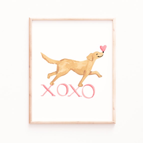 Xoxo Valentine Golden Labrador Watercolor Art Print