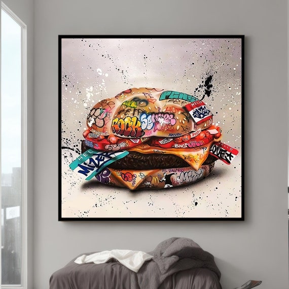 Vibrant Graffit Hamburger Wall Art Bold Street Art Pop Culture Print With Colorful Urban Art Modern Best Gift Ready To Hang Decor