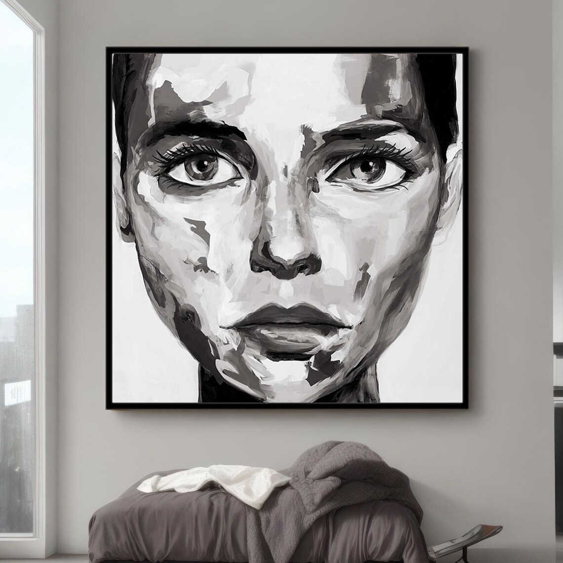 Black White Woman Face Abstract Painterly Portrait Art Poster