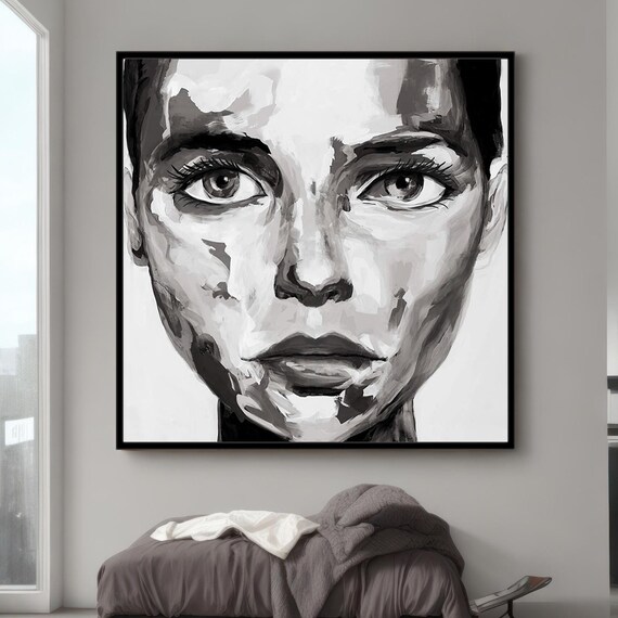 Black White Woman Face Abstract Painterly Portrait Art Poster