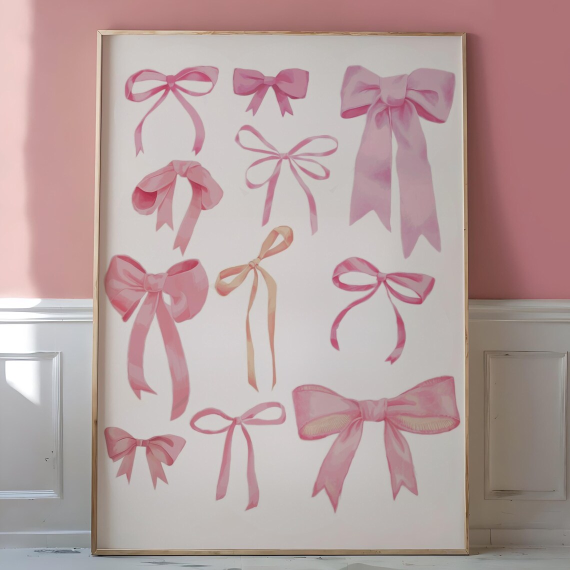 Coquette Balletcore Wall Art, Pink Bow Watercolor