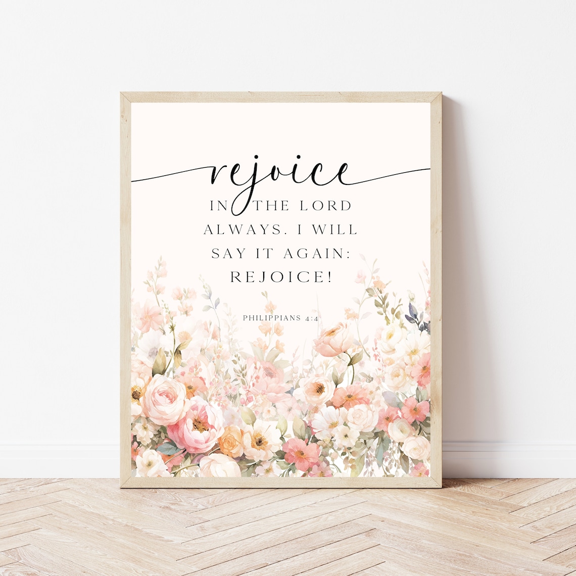 Rejoice in the Lord Always Philippians 4 4 Pink Floral Scripture Poster