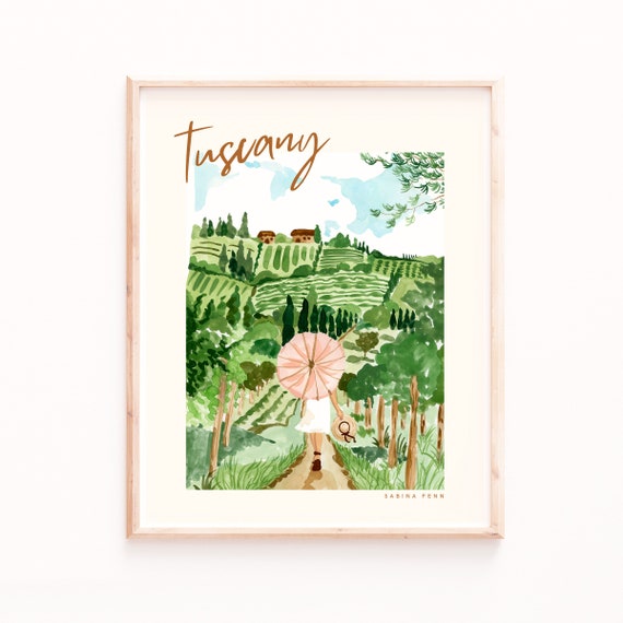 Tuscany Travel Poster, Modern Italy Wall Decor