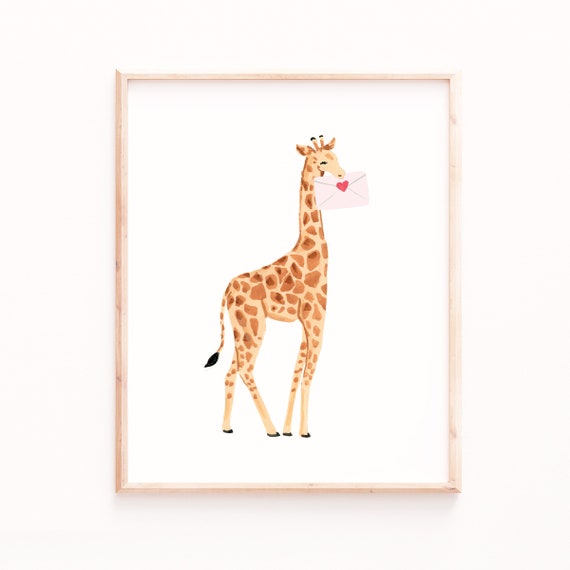 Giraffe Valentine Print, Cute Animal Wall Art