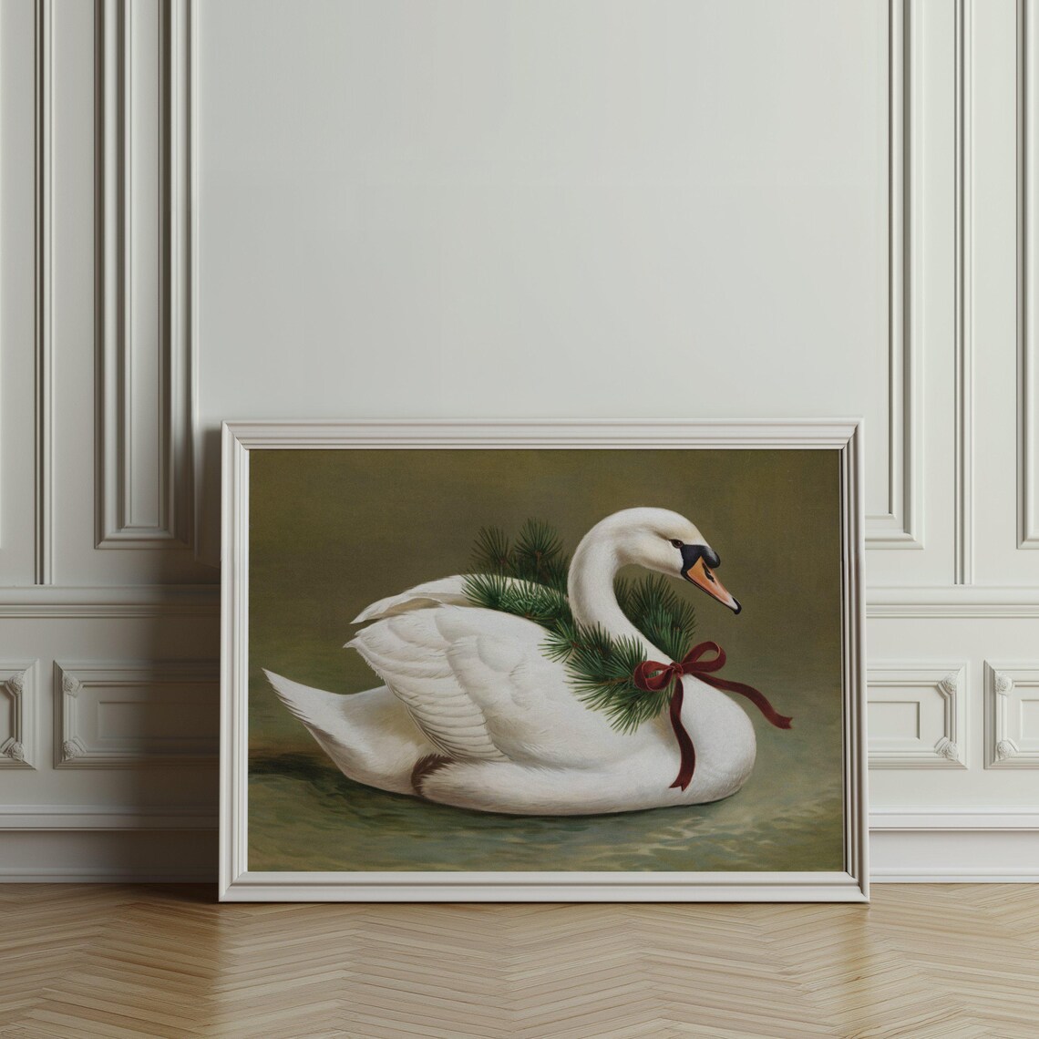 White Swan Christmas Pine Wreath Holiday Bird Wall Decor Art Poster - Image 2