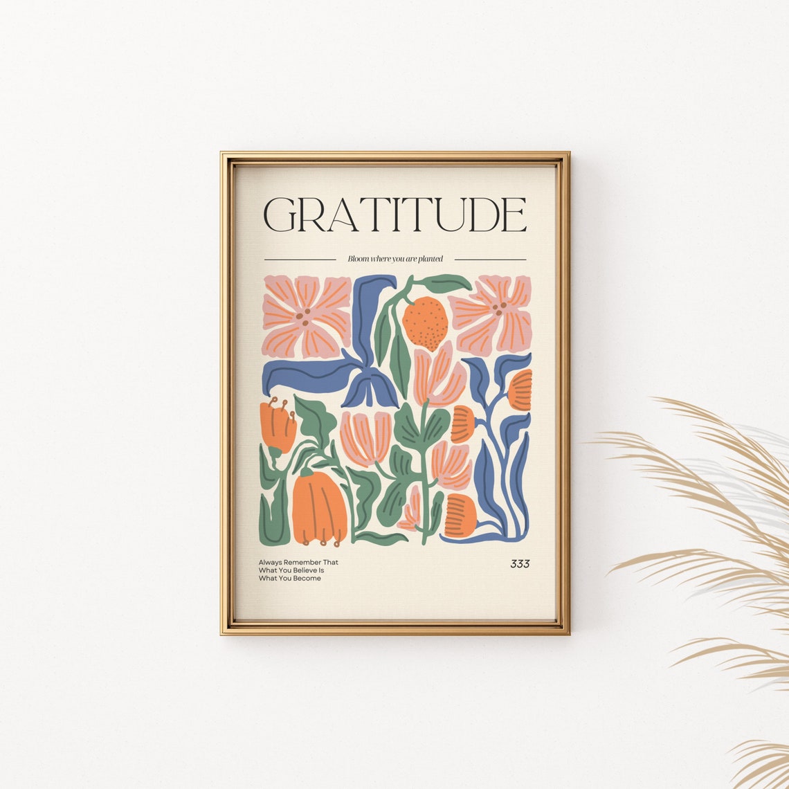Gratitude Bloom Where You Are Planted Colorful Botanical Quote Poster - Image 2