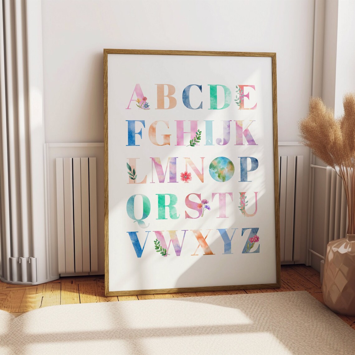 Watercolor Alphabet ABC Letters Nursery Kids Room Wall Decor Poster
