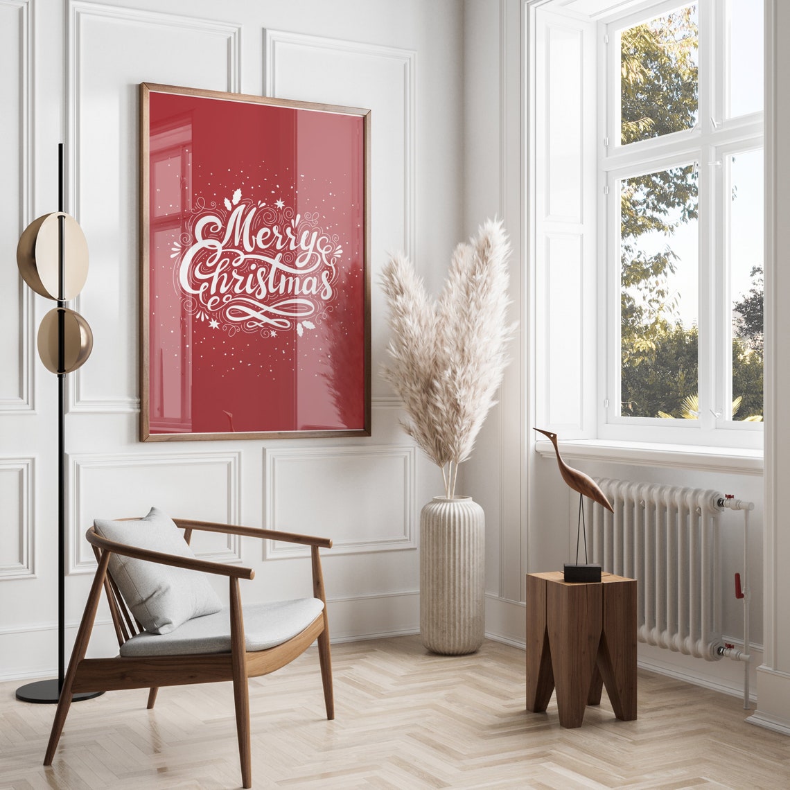Merry Christmas White Calligraphy Poster Red Holiday Wall Decor - Image 2