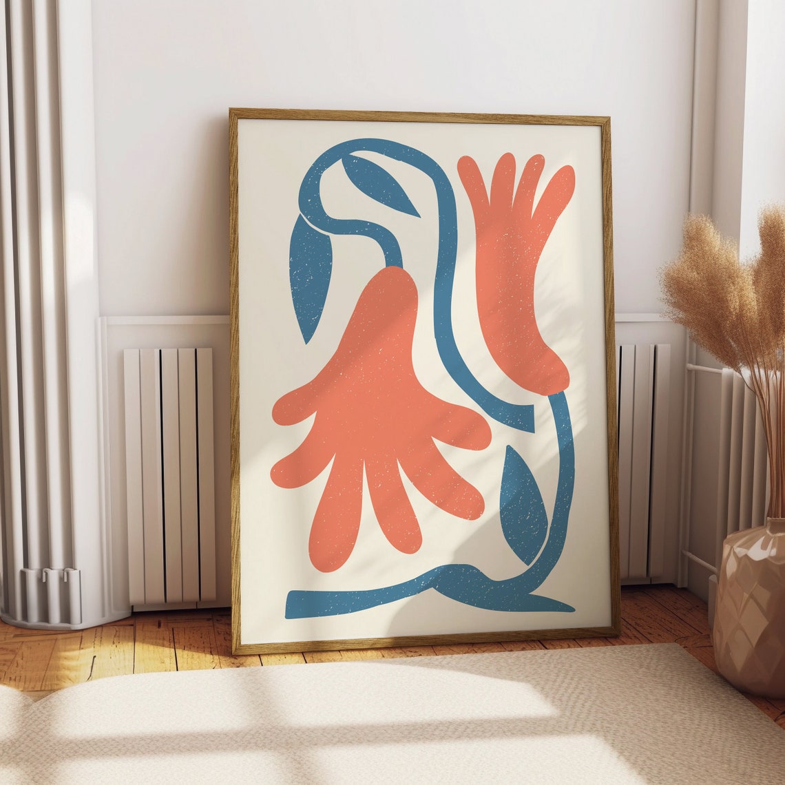 Coral Abstract Floral Artwork Modern Botanical Wall Decor Poster