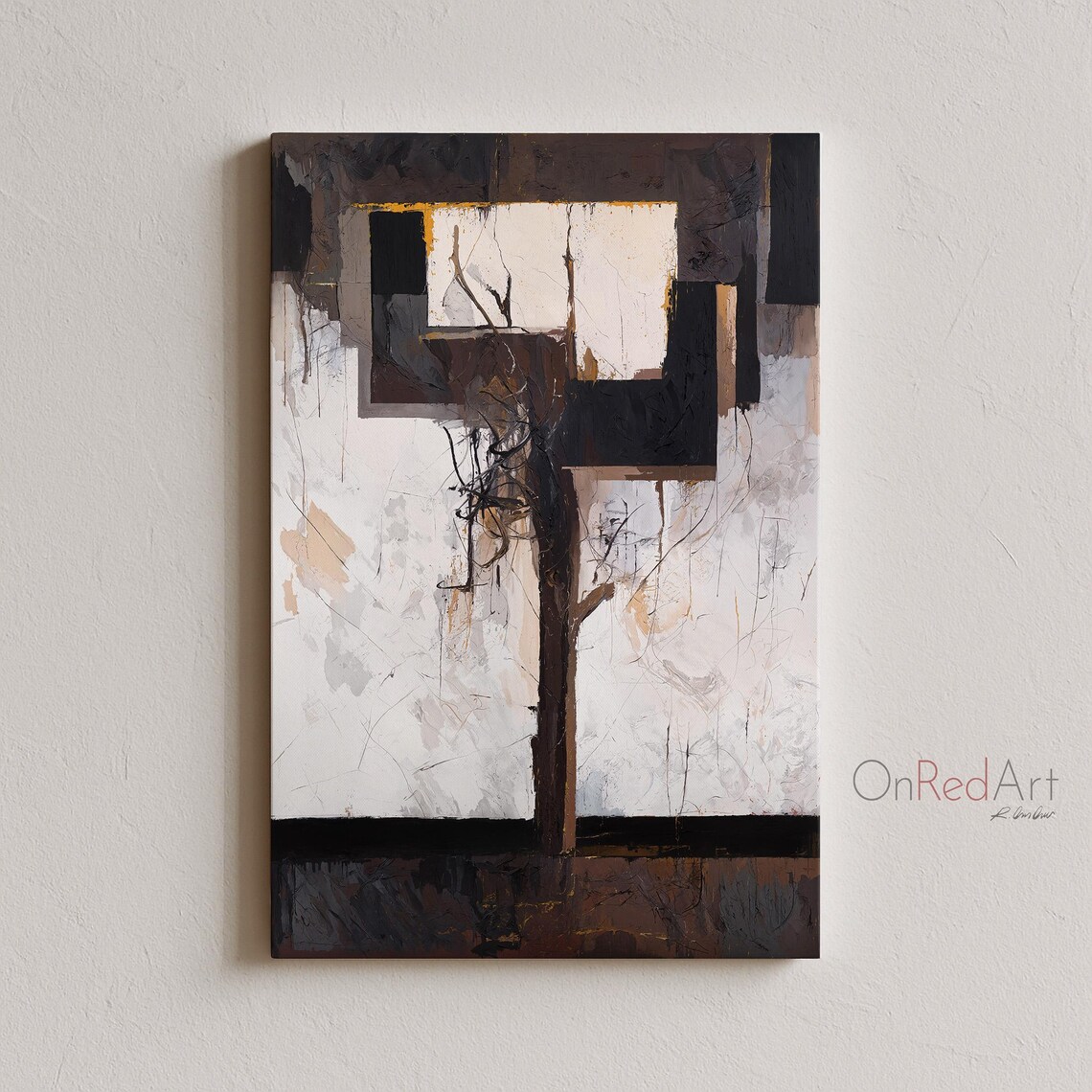 Abstract Tree Form Black White Earth Tone Modern Minimalist Canvas Print