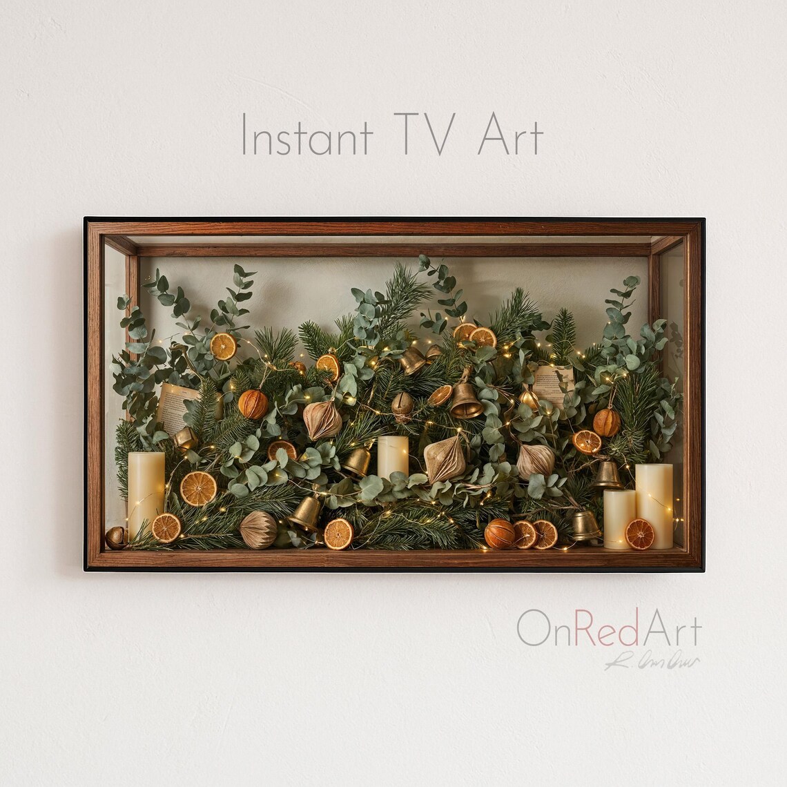 Christmas Greenery Shadowbox Eucalyptus Candles Rustic Holiday Art Poster